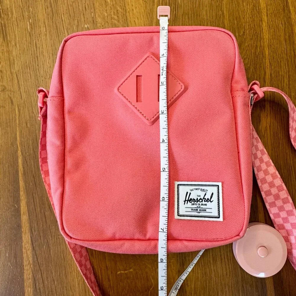 HERSCHEL SUPPLY CO. Pink Heritage Crossbody Bag With Checker Strap Tea Rose HTF - Picture 9 of 11